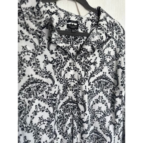 Talbots Top Blouse Women Plus Petite 22WP Button Up White Black Floral Non Iron - Picture 3 of 9